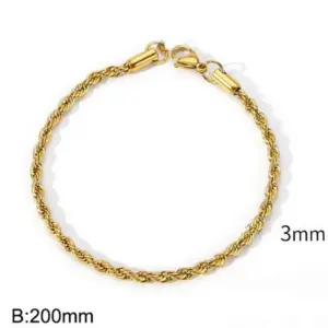 Gold (Width 3mm) / Bracelet 8 Inches (Length 20cm)