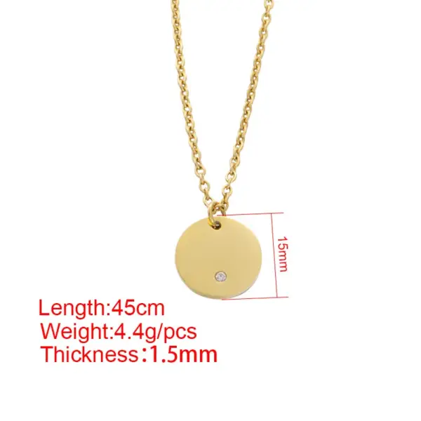 Wholesale PVD Coated 18K Gold Real Plated Round Customization Laser Engraving Stainless Steel Classic Style Commute Waterproof Non Tarnish Pendant Necklace