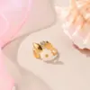 Wholesale Elegant Pearl Flower Stainless Steel Open Ring Gold Plated Adjustable Band Casual Holiday Jewelry Accessory For Women