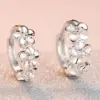 1 Pair Simple Style Flower Copper Plating Inlay Rhinestones White Gold Plated Hoop Earrings