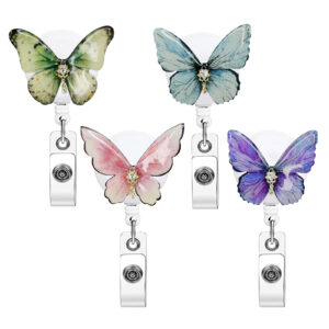Wholesale 3D butterfly rhinestone easy-pull buckle rotating telescopic keychain
