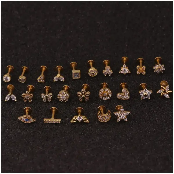 316L Stainless Steel Copper Zircon Ear Cartilage Rings & Studs Flower Waterproof Non Tarnish Surgical Steel