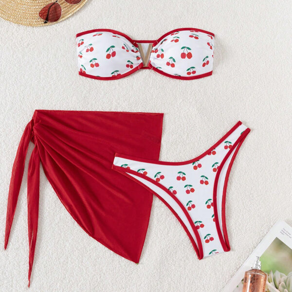 Wholesale 2025 new European and American split skirt bikini three-piece cross-border Amazon printed sexy bikini