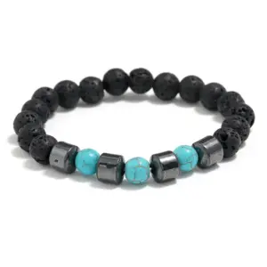Wholesale Simple Style Geometric Turquoise Volcanic Rock No Inlaid Beaded Chain Bracelets In Bulk