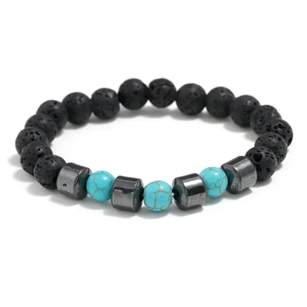 Wholesale Simple Style Geometric Turquoise Volcanic Rock No Inlaid Beaded Chain Bracelets In Bulk
