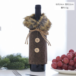 Linen plaid wine bottle cover gray linen