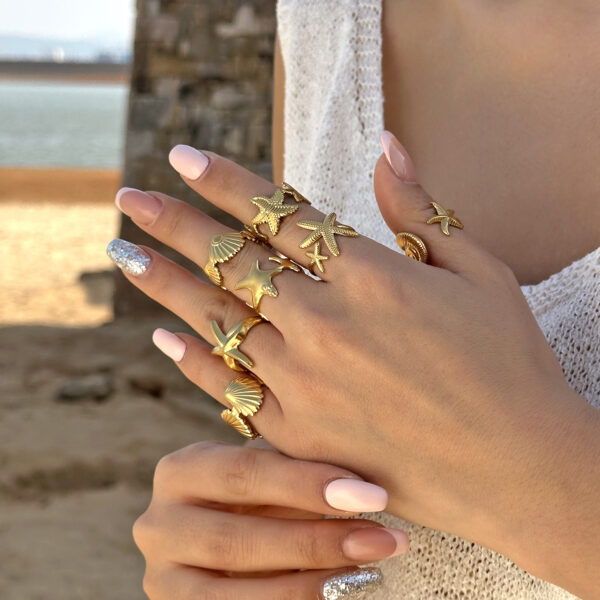oly-ab69692023f8eeb77c10579e7727fa7f Wholesale Cross-border Stainless Steel Ring Irregular High-grade Sense Real Gold Plating Fadeless Butterfly Shell Starfish All-match Ring