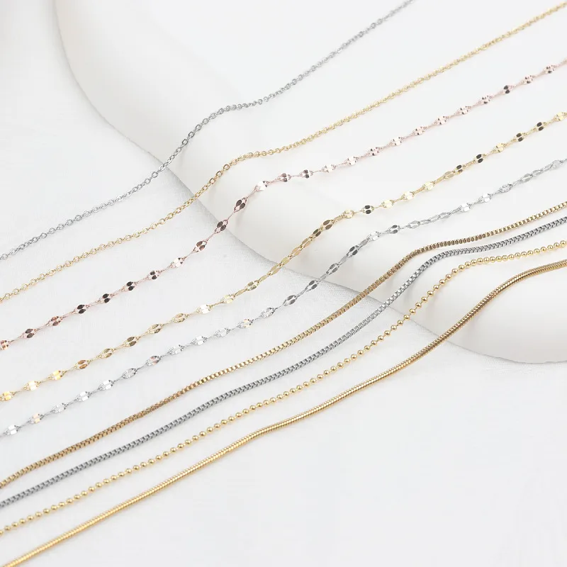 Wholesale Simple Style Solid Color Titanium Steel Inlaid Gold Necklace