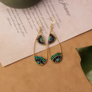 Style 18-Dark Greenish Blue Long Water Drops Earrings