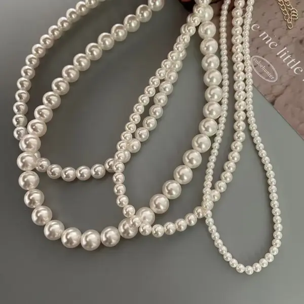 Wholesale Simple Style Geometric 18K Gold Plated Vacuum Plating PVD Coated Artificial Pearls 304 Stainless Steel Titanium Steel Beaded Necklaces Wholesale