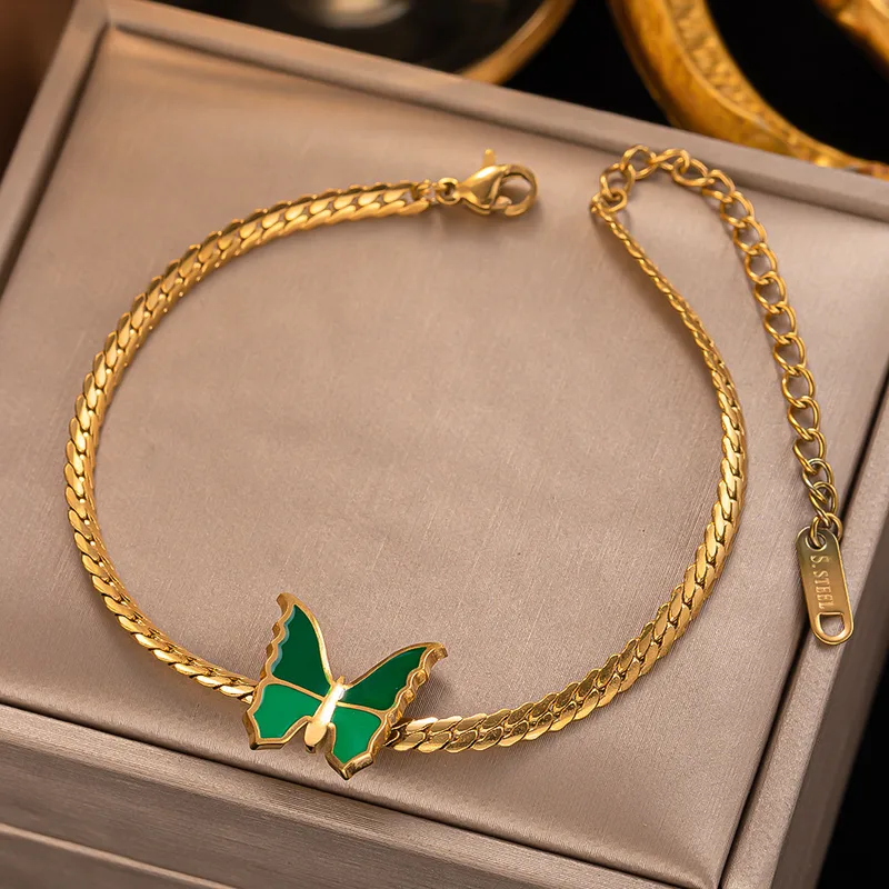 Wholesale Retro Butterfly 304 Stainless Steel 18K Gold Plated Acrylic Stainless Steel Bracelets In Bulk