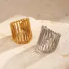 Wholesale Ion Plating (IP) 18K Gold Plated Lines 304 Stainless Steel Casual Rock Marine Style Waterproof Non Tarnish Open Rings
