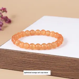 Optimized Orange Red Cat's Eye Stone Bracelet / Diameter 6.1-6.8mm (about 30-32 Pieces)