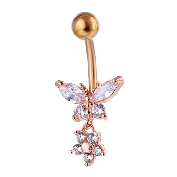 Wholesale 1 Piece 316L Stainless Steel Copper Belly Rings Bow Knot Waterproof Non Tarnish Surgical Steel Women'S