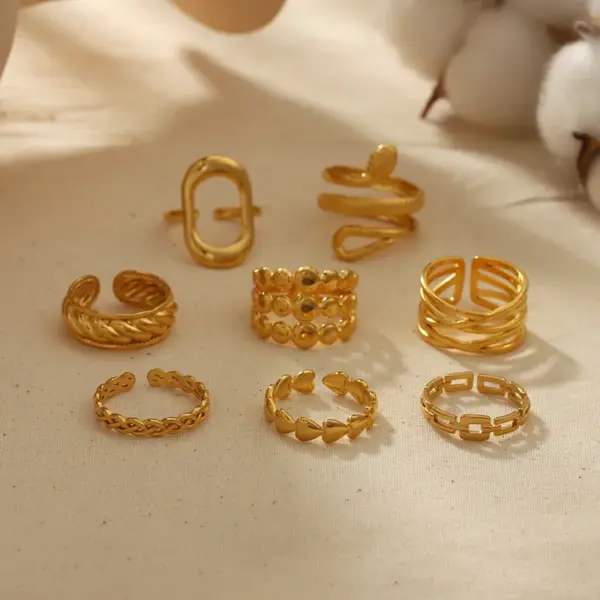 Wholesale PVD Coated Real Gold Plated 18K Gold Circle Heart Shape Snake 304 Stainless Steel Retro Waterproof Non Tarnish Open Rings