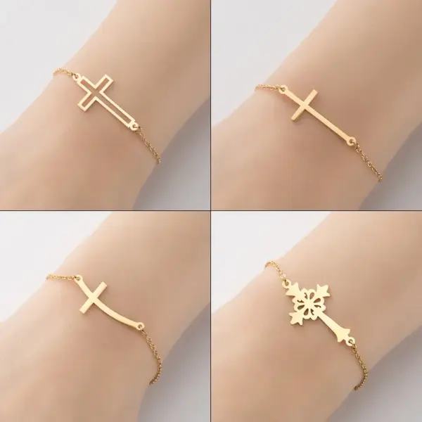 Wholesale PVD Coated 18K Gold Real Gold Plated Geometric 201 Stainless Steel Simple Style Waterproof Non Tarnish 201 Stainless Steel Bracelets