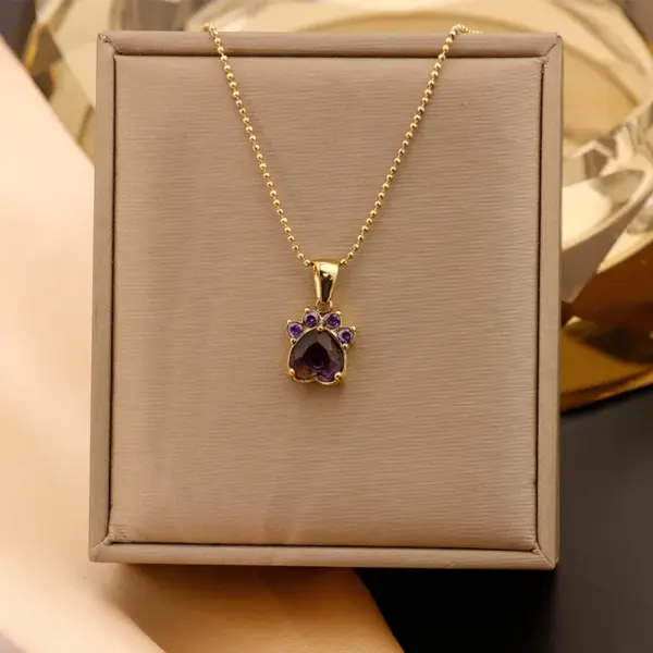 Wholesale Ion Plating (IP) 18K Gold Plated Paw Print 304 Stainless Steel Vintage Style Shiny IG Style Waterproof Non Tarnish 304 Stainless Steel Pendant Necklace