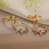Wholesale Simple Style Geometric Color Block Copper 18k Gold Plated Zircon Open Rings In Bulk
