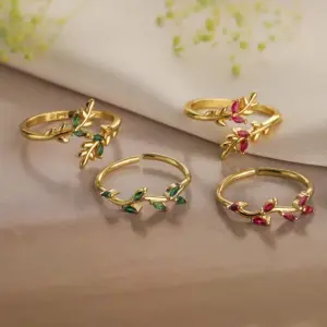 Wholesale Simple Style Geometric Color Block Copper 18k Gold Plated Zircon Open Rings In Bulk