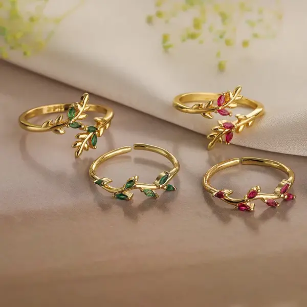 Wholesale Simple Style Geometric Color Block Copper 18k Gold Plated Zircon Open Rings In Bulk