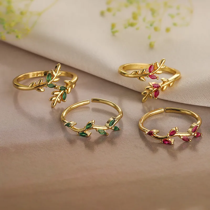Wholesale Simple Style Geometric Color Block Copper 18k Gold Plated Zircon Open Rings In Bulk