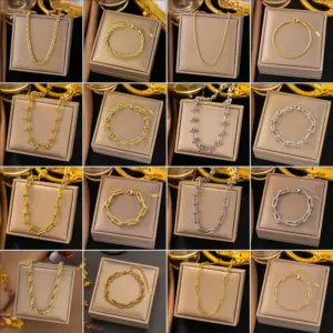 PVD Coated Real Gold Plated Geometric Titanium Steel Simple Style Commute Waterproof Non Tarnish Bracelets Necklace