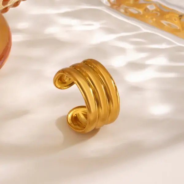 Ion Plating (IP) 18K Gold Plated Geometric 304 Stainless Steel IG Style Waterproof Non Tarnish Open Rings