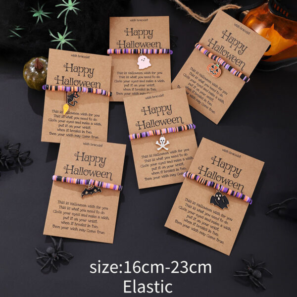 oly-ab8e798f2817a6aaa4b9f46a1d779ef5 Wholesale Cross-border Amazon Halloween Ghost Pumpkin Skull Pendant Polymer Clay Blessing Card Elastic Adjustable Bracelet