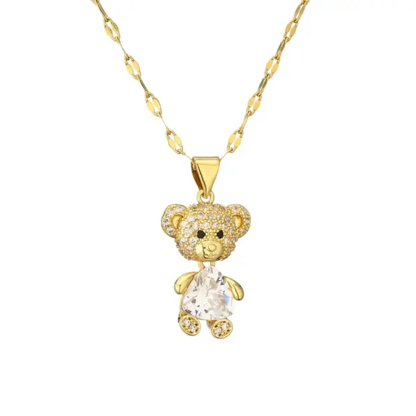 Wholesale PVD Coated Little Bear Titanium Steel Copper Cartoon Style Cute Waterproof Non Tarnish Titanium Steel Pendant Necklace