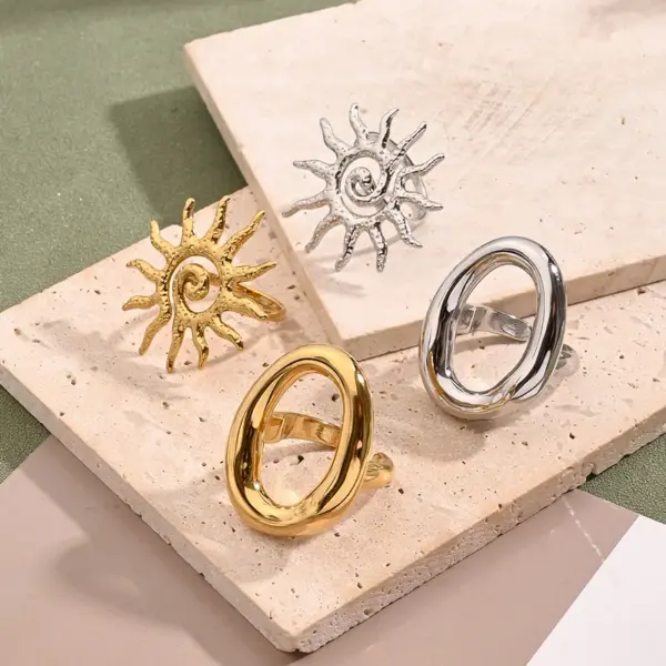 Wholesale Jewelry Casual Simple Style Sun Oval 304 Stainless Steel 18K Gold Plated Polishing Rings