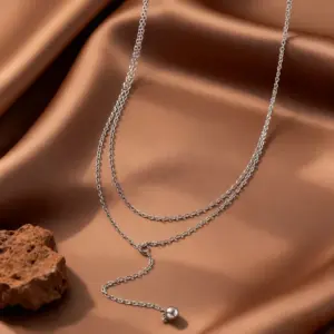 X01310-Double-layered Small Gold Ball-Necklace-Steel Color