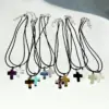 Casual Cross Alloy Natural Stone Pendant Necklace In Bulk
