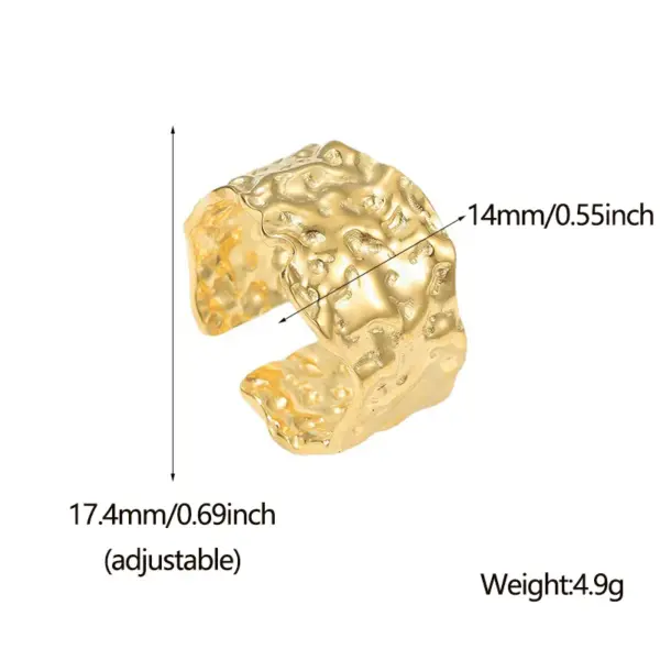 PVD Coated Real Gold Plated 18K Gold Geometric 304 Stainless Steel Fashion Waterproof Non Tarnish Open Ring