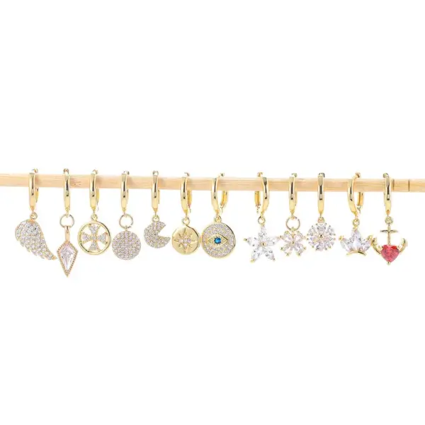 Fashion Geometric Inlay Copper Zircon Charm Sleeper Hoop Earrings Earrings