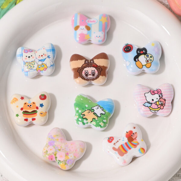Wholesale 10pcs/pack Cartoon Monster Printed Beads Butterfly Acrylic Beads