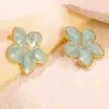 304 Stainless Steel Plastic Flower Plated Stone-Free Imitation Gold Elegant Cute Sweet Enamel Gold Ear Studs