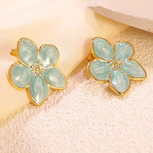 304 Stainless Steel Plastic Flower Plated Stone-Free Imitation Gold Elegant Cute Sweet Enamel Gold Ear Studs