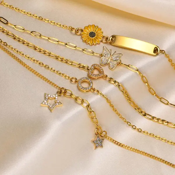Wholesale Copper Gold Plated Simple Style Star Butterfly Heart Shape Zircon Bracelets