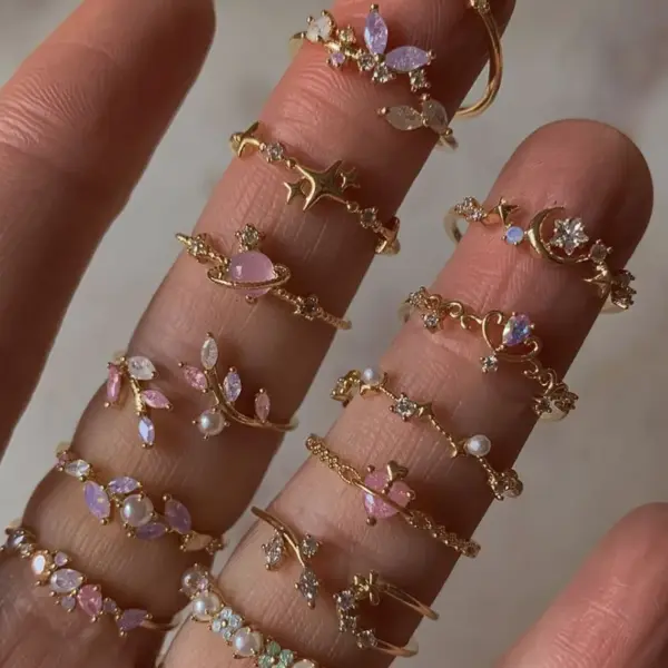 Wholesale Jewelry Elegant Classic Style Heart Shape Flower Butterfly Copper Zircon Plating Open Rings