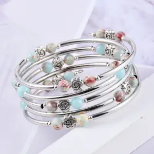 Wholesale Fashion Flower Natural Stone Beaded Layered Bracelets