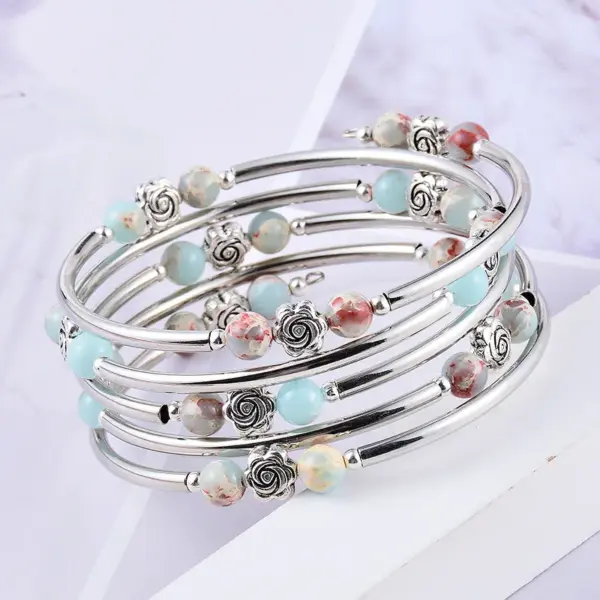 Wholesale Fashion Flower Natural Stone Beaded Layered Bracelets