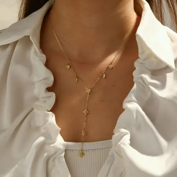 Wholesale 18K Gold Plated 304 Stainless Steel Vacuum Electroplating (In Furnace) Zircon Star Electroplated Jewelry Set For Women