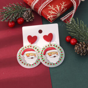 Green Ring Santa Claus / Acrylic + iron hook; Acrylic + stainless steel ear pin