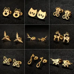 Wholesale PVD Coated 18K Gold Real Gold Plated Animal 304 Stainless Steel Casual Cute Waterproof Non Tarnish Ear Studs