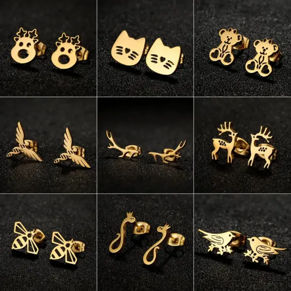 Wholesale PVD Coated 18K Gold Real Gold Plated Animal 304 Stainless Steel Casual Cute Waterproof Non Tarnish Ear Studs