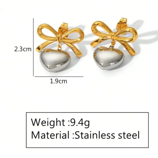 Wholesale Ion Plating (IP) 18K Gold Plated Heart Shape Bow Knot 304 Stainless Steel Elegant Glam Classic Style Waterproof Non Tarnish Drop Earrings