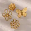 PVD Coated Real Gold Plated 18K Gold Heart Shape Flower Butterfly 304 Stainless Steel Sweet IG Style Waterproof Non Tarnish Rings