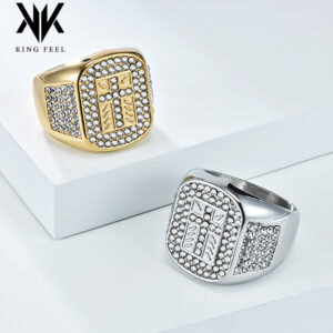 Wholesale Cross-border New European and American Hip Hop HIPHOP Titanium Steel Full Diamond Cross Ring Men's Personality Advanced Sense Ring