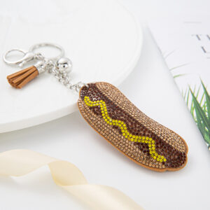 oly-abca3d77111ef2fef950efb463b55270 Wholesale 4pcs Creative Velvet Diamond-encrusted Hot Dog Keychain