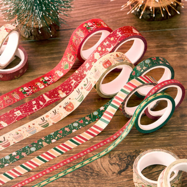 Wholesale Christmas thin strip washi tape, elegant Christmas gold foil DIY decorative washi tape for journals.